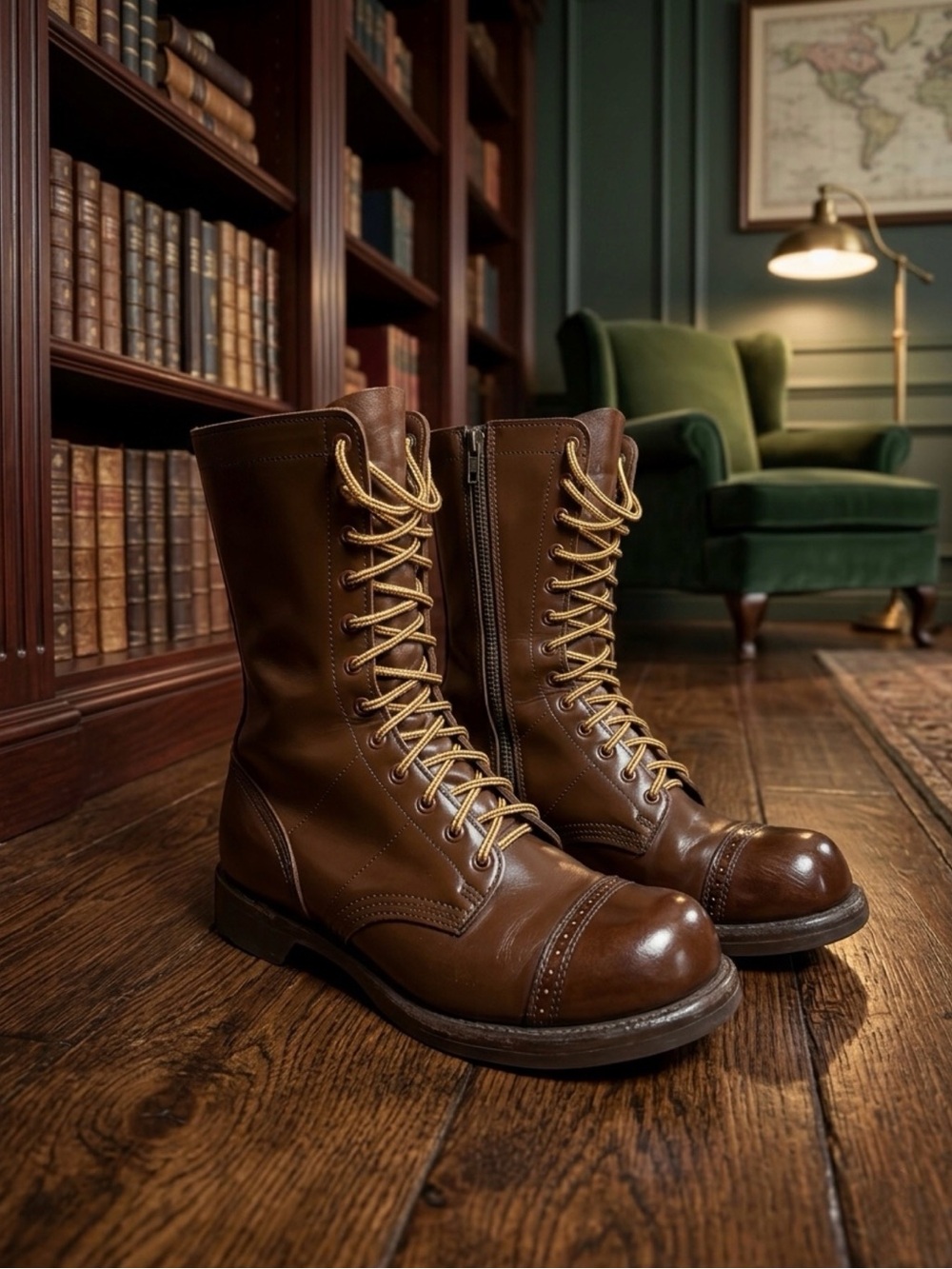 Vtg Corcoran Brown Leather Jump Combat Boots USA Made Side Zip Military Cap Toe